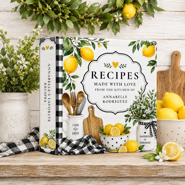 Lemons Greenery Rustic Farmhouse Recipe | 3 Ring Binder (Creator Uploaded)