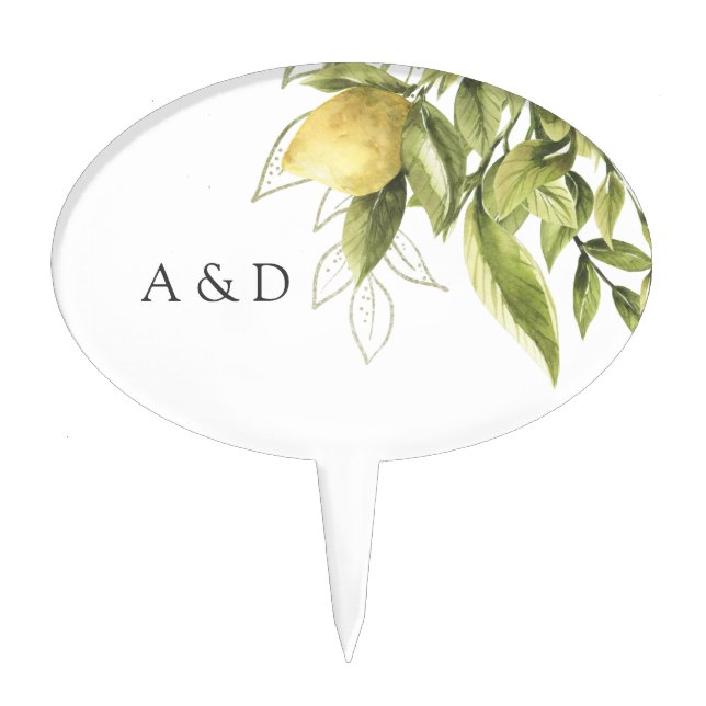 Lemons Greenery Rustic  Wedding Cake Topper (Front)