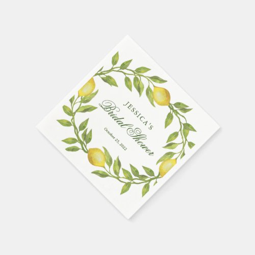 Lemons  Greenery Watercolor Bridal Shower Paper Napkins