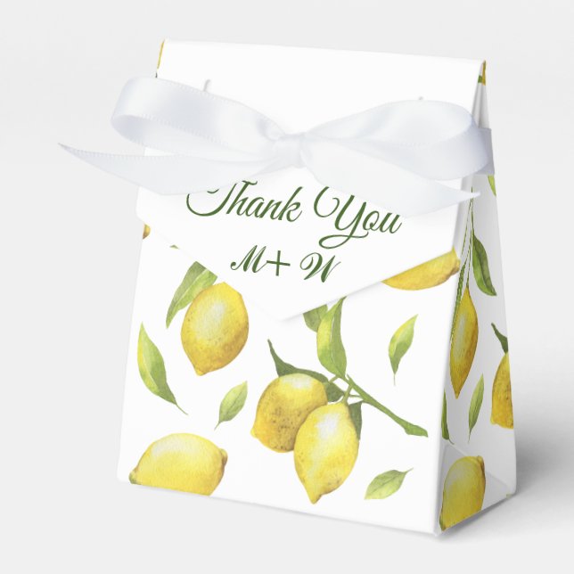 Lemons & Greenery Watercolor Gift Wedding Favor Boxes (Front Side)