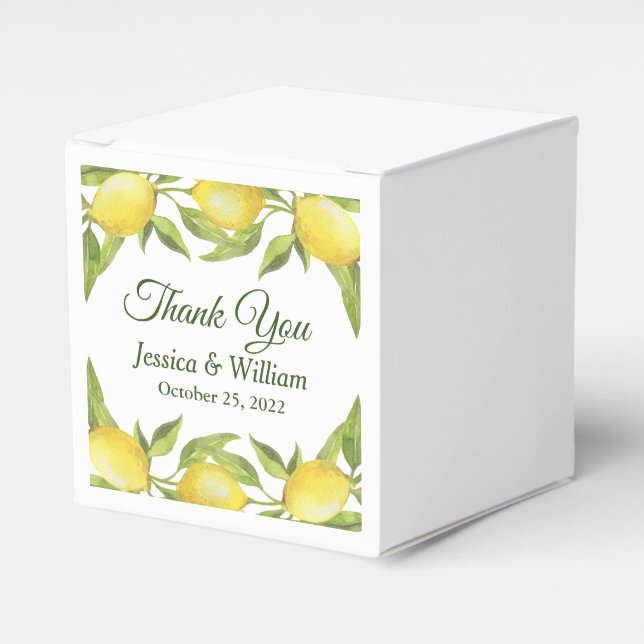 Lemons & Greenery Watercolor Gift Wedding Favor Boxes (Front Side)