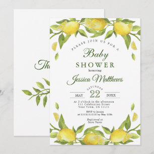 Lemons Greenery Watercolor NEUTRAL Baby Shower Invitation