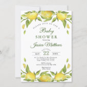 Lemons Greenery Watercolor NEUTRAL Baby Shower Invitation (Front)