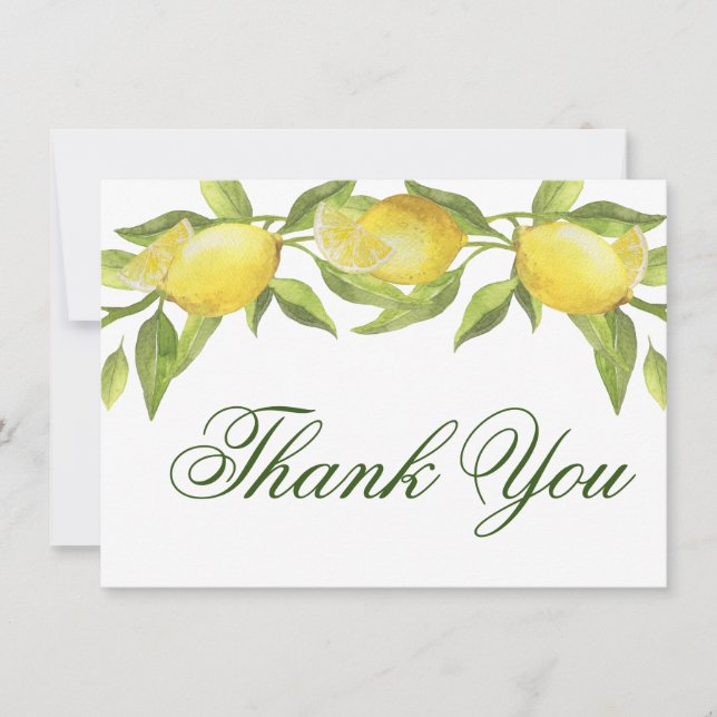 Lemons &  Greenery Watercolor Thank You Card (Front)