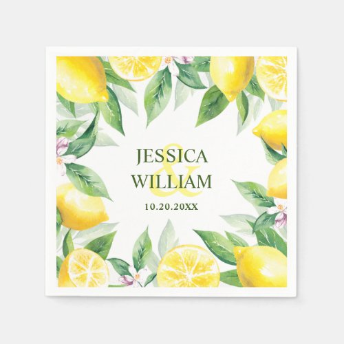 Lemons  Greenery Watercolor Wedding Paper Napkins