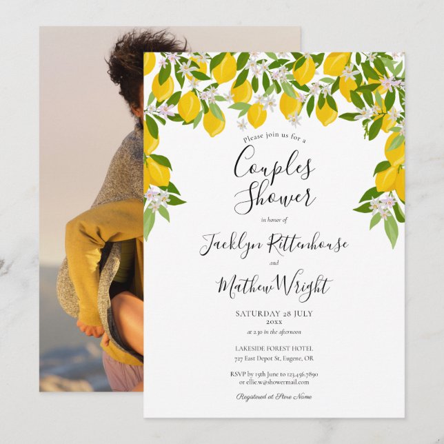 Lemons Greenery Wedding Couples Shower Photo Invitation (Front/Back)