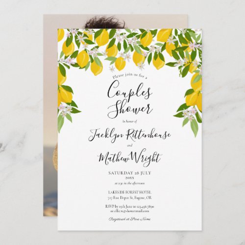 Lemons Greenery Wedding Couples Shower Photo Invitation