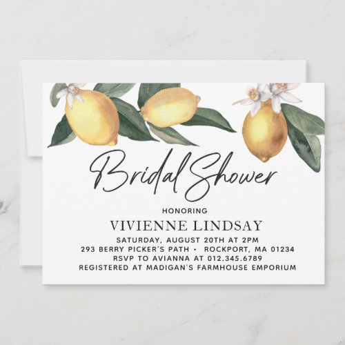Lemons Greenery White Flowers Bridal Shower Invitation