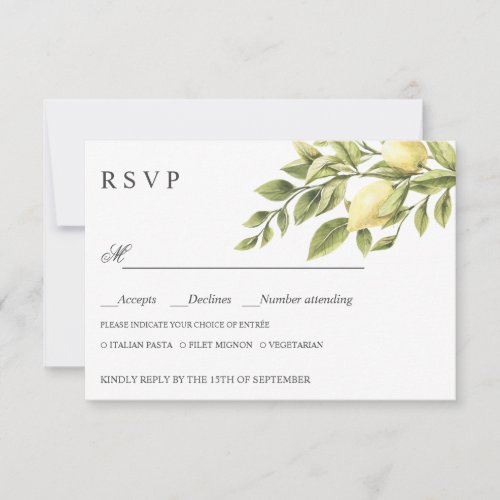 Lemons  Grey WEDDING RSVP MEAL CHOICE