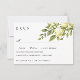 Lemons   Grey WEDDING RSVP MEAL CHOICE Card