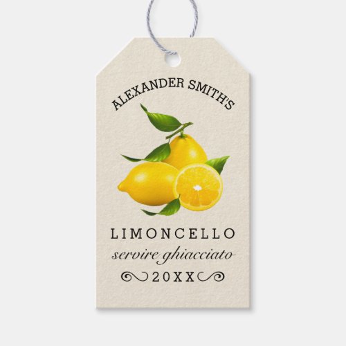 Lemons Homemade Limoncello Hang Tag  Bottle