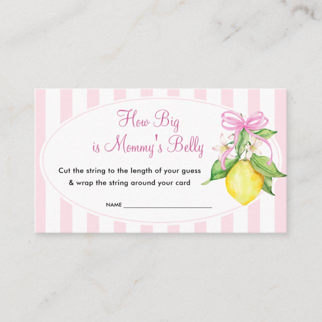 Lemons How Big is Mommy's Belly Game Ticket Enclosure Card (Front)