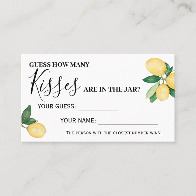 Lemons How Many Kisses Bridal Shower Game card (Front)