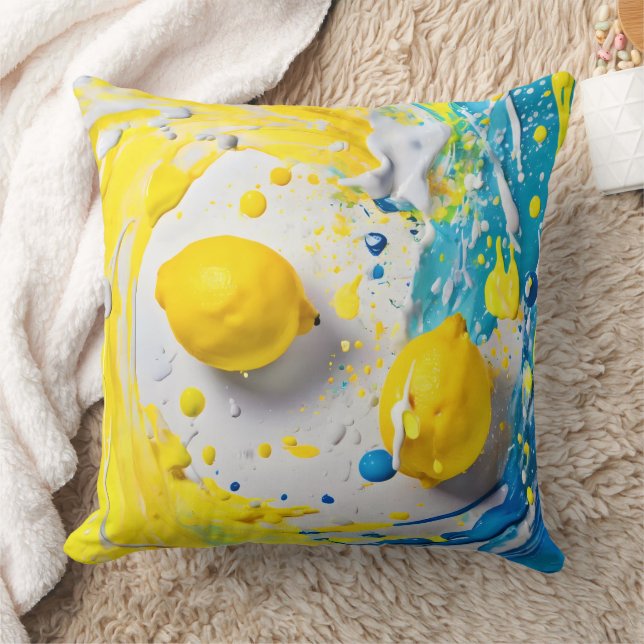 Lemons in a Splash Throw Pillow (Blanket)