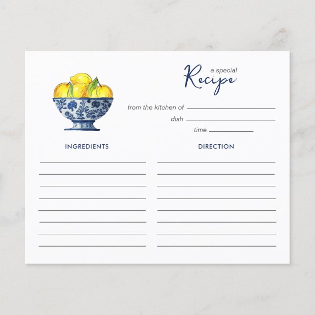 Lemons in blue and white bowl Recipe card (Front)