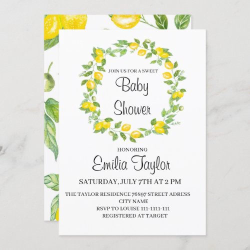 Lemons in watercolor for baby shower invitation