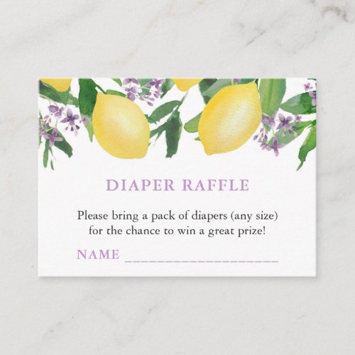 Lemons Lavender Diaper Raffle Girl Baby Shower Enclosure Card