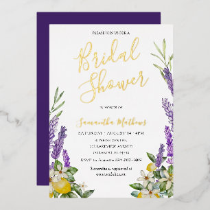 Lemons & Lavender Gold Typography Bridal Shower Foil Invitation