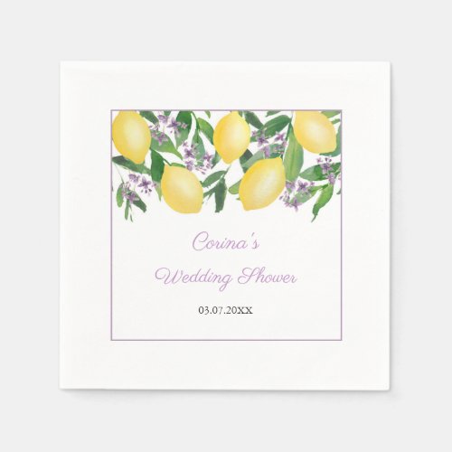 Lemons Lavender Purple Bridal Shower Party Napkins