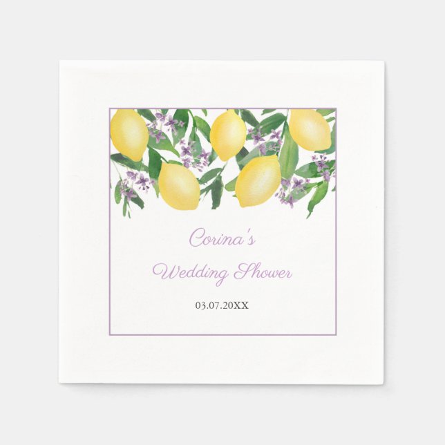 Lemons Lavender Purple Bridal Shower Party Napkins (Front)