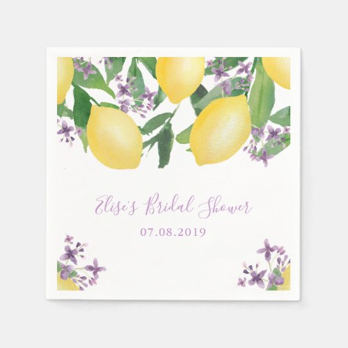 Lemons Lavender Purple Flowers Bridal Shower Party Napkins - Lemons / lavender napkin design to match my Shower invitations in the same range.