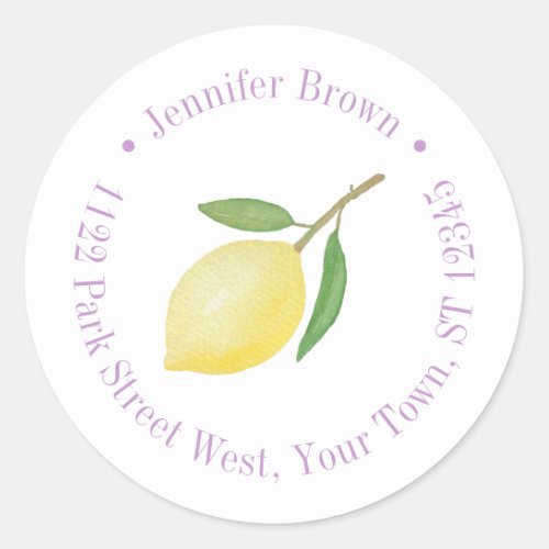 Lemons Lavender Wedding Shower Return Address Classic Round Sticker