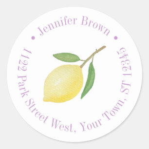 Lemons Lavender Wedding Shower Return Address Classic Round Sticker