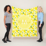 Lemons Leaf Pattern Name Initial | Fleece Blanket at Zazzle