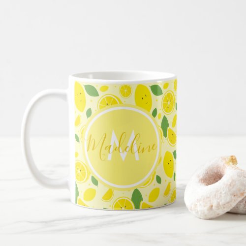 Lemons Leaf Pattern Name Initial  Mug