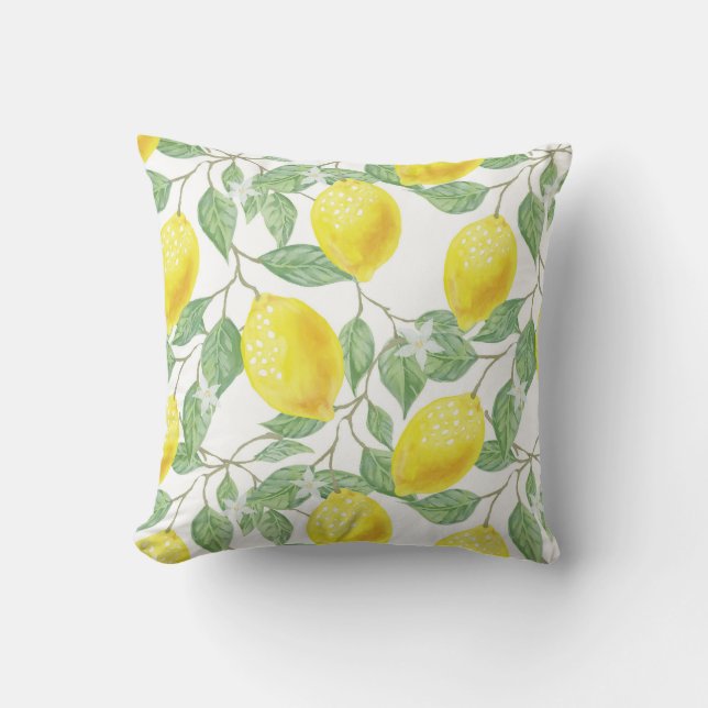 Lemons Leaves And Blossom Throw Pillow (Front)