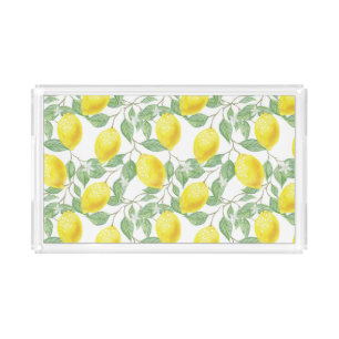 Lemons Leaves Citrus Pattern Bathroom Acrylic Tray