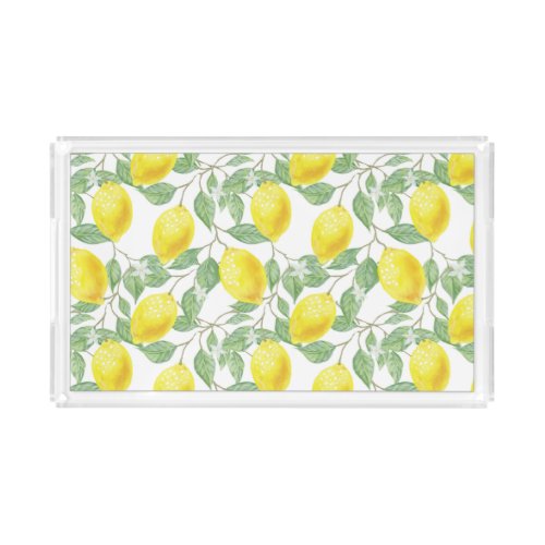 Lemons Leaves Citrus Pattern Bathroom Acrylic Tray