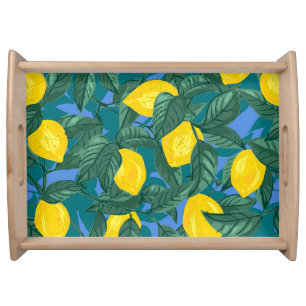 Lemons, leaves: citrus tropical pattern. serving tray