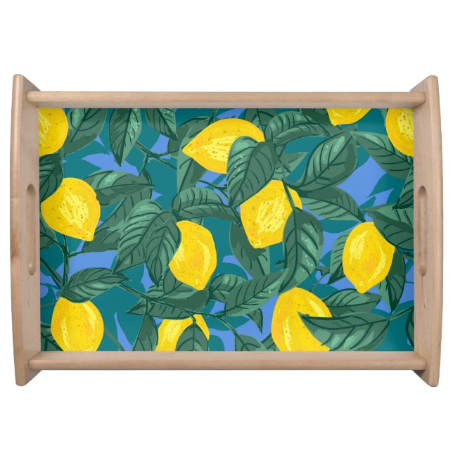 Lemons, leaves: citrus tropical pattern. serving tray (Front)