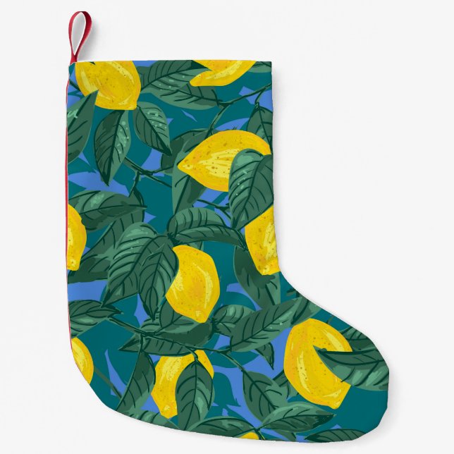 Lemons, leaves: citrus tropical pattern. small christmas stocking (Front)