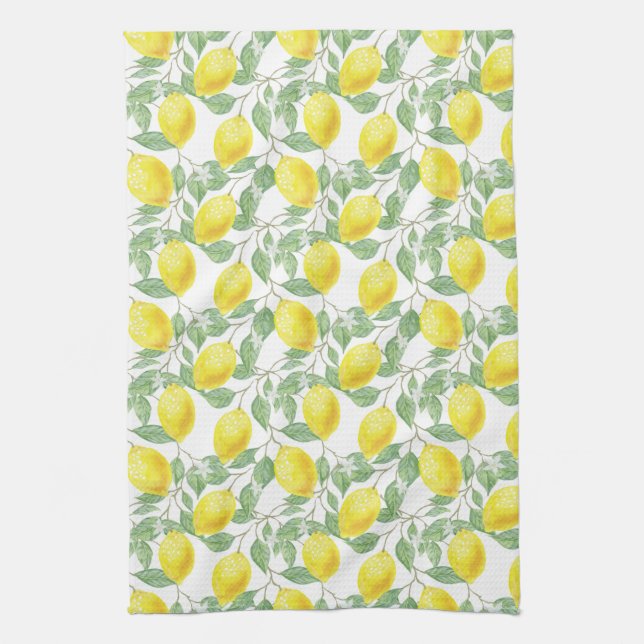 Lemons & Leaves Fruit Watercolor Pattern Kitchen Kitchen Towel (Vertical)