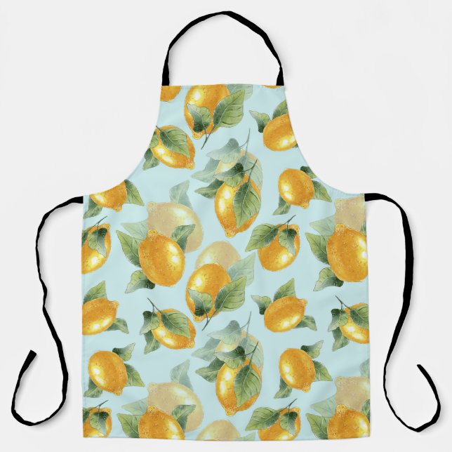 Lemons Leaves: Watercolor Seamless Print Apron (Front)