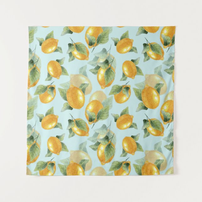 Lemons Leaves: Watercolor Seamless Print Tapestry (Front)
