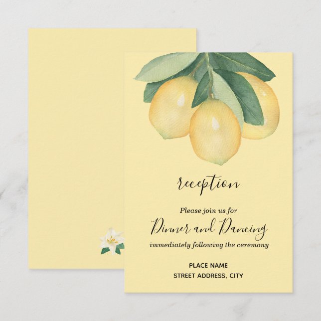 Lemons & Leaves Wedding Reception Enclosure Card (Front/Back)