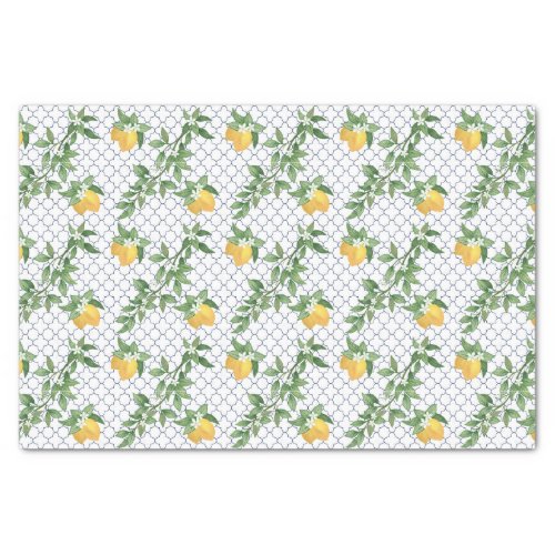 Lemons Leaves White Tiles Botanical Fruit Tissue Paper