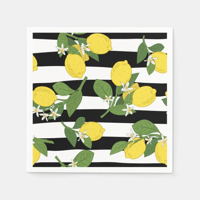 Lemons Lemon Blossom Dessert Yellow Black Napkins (Front)