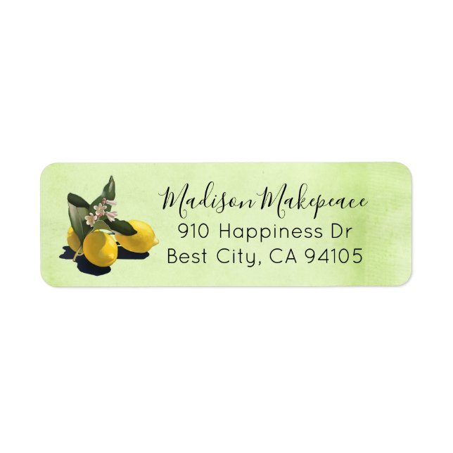 Lemons Lemon Blossoms Green Parchment Personalized Label (Front)