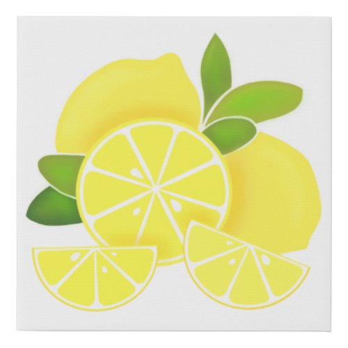 Lemons  lemon slices  sunny citrus pattern     faux canvas print