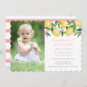 Lemons Lemonade Summer Birthday Party PhotoCard Invitation