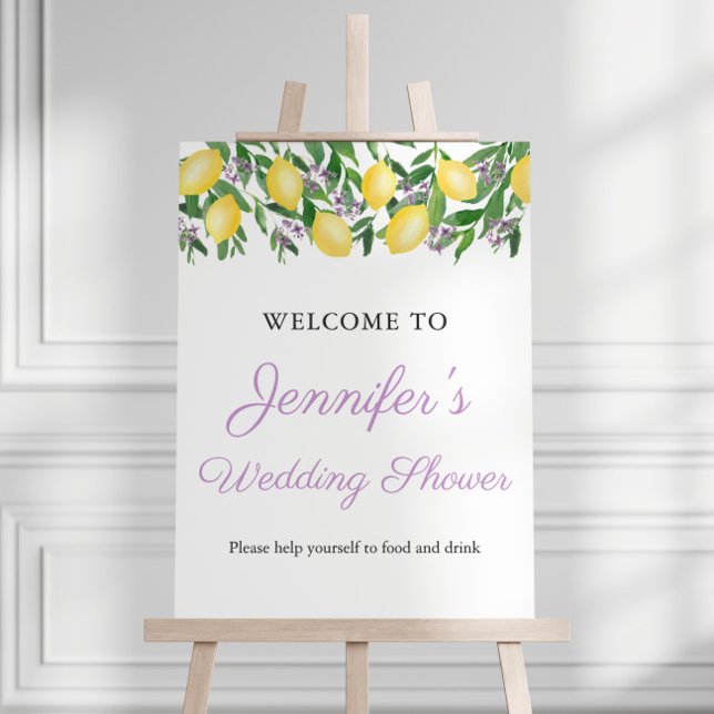 Lemons Lilac Citrus Wedding Shower Welcome Foam Board (Lemons lavender wedding shower welcome sign)