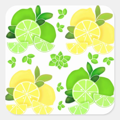 Lemons lime lemon lime slices sunny citrus     square sticker