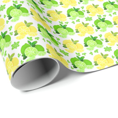 Lemons lime lemon lime slices sunny citrus   wrapping paper