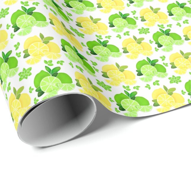 Lemons lime| lemon lime slices sunny citrus   wrapping paper (Roll Corner)