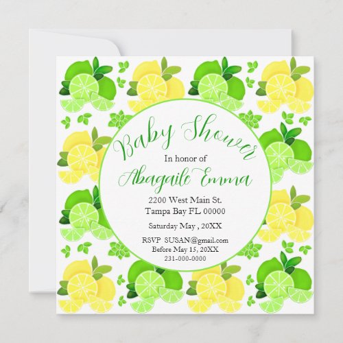 Lemons limes sunny citrus Baby Shower Invitation