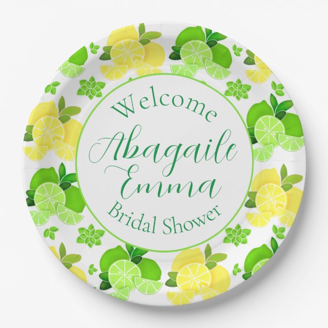 Lemons limes sunny citrus Bridal Shower Invitation Paper Plates (Front)